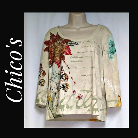Chico's Tops - Chico's Graphic Knit Top Beaded Accents Size 2 Chico's Tops - Chico's Graphic Knit Top Beaded Accents Size 2